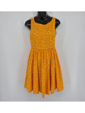 Anthropology MOULINETTE SOEURS Sleeveless Yellow Polka Dot Dress Sz 2 Lace Back